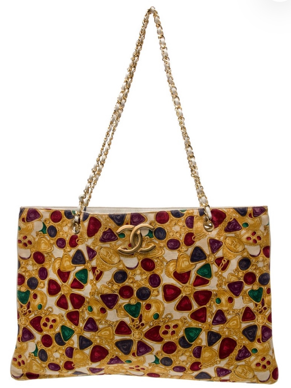 CHANEL Gripoix Jewel-Print Gold-Chain Tote